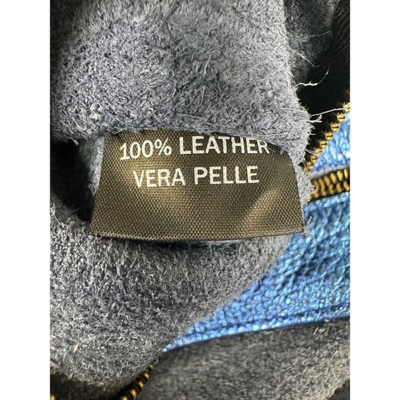 Kurt Geiger Blue Metallic Quirky Pebbled Leather Suede Shoulder Purse Handbag - Picture 6 of 8